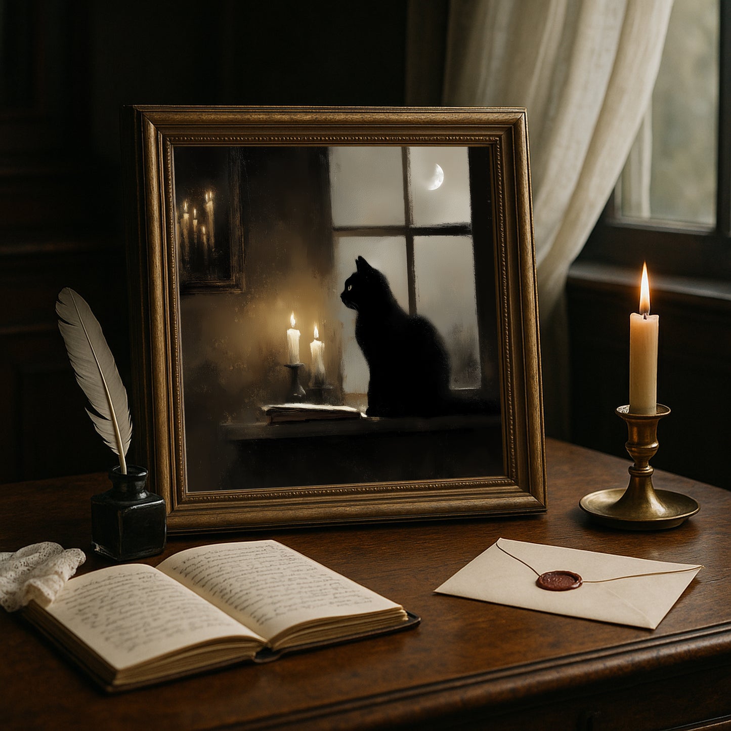 Black Cat Print - Spooky Wall Art - Gothic Witch Poster
