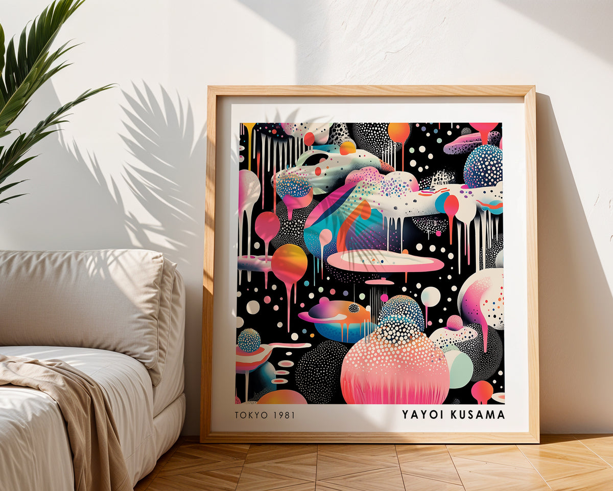 Yayoi Kusama Inspired Surreal Abstract Landscape Print | Japanese Polka Dot Wall Art