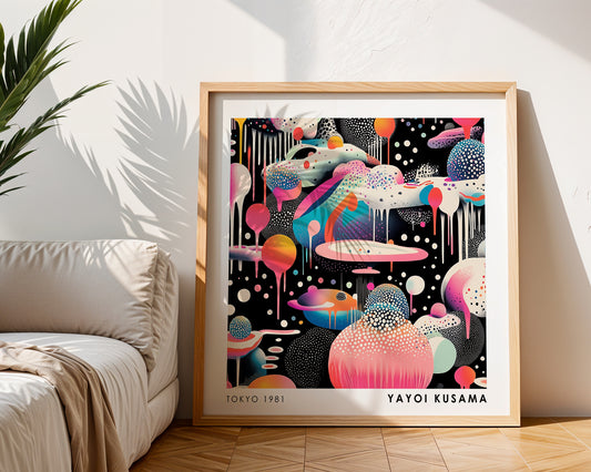 Yayoi Kusama Inspired Surreal Abstract Landscape Print | Japanese Polka Dot Wall Art