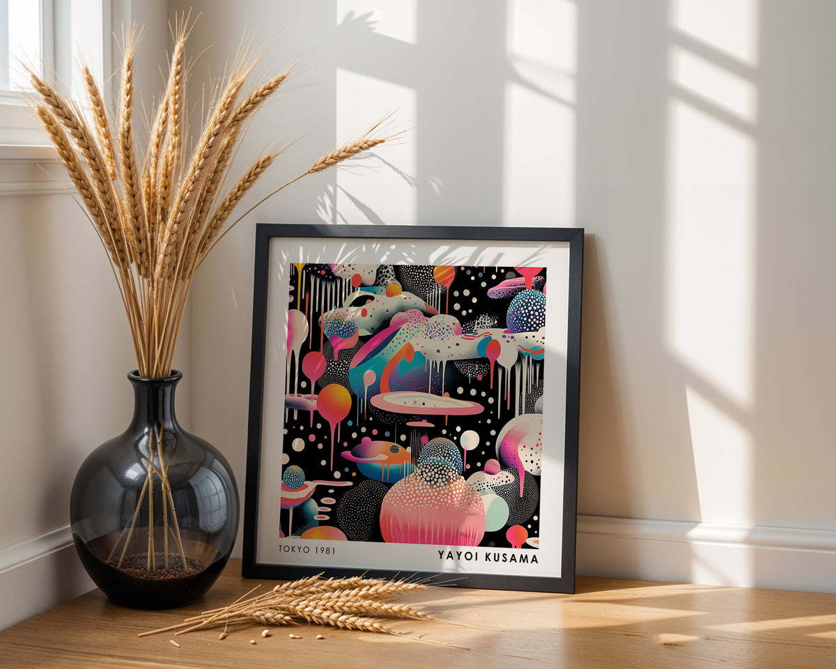 Yayoi Kusama Inspired Surreal Abstract Landscape Print | Japanese Polka Dot Wall Art