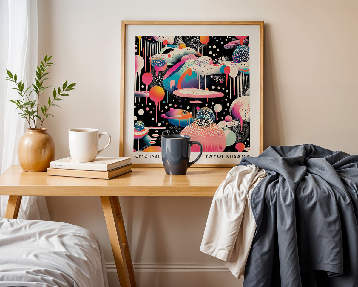 Yayoi Kusama Inspired Surreal Abstract Landscape Print | Japanese Polka Dot Wall Art