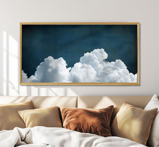 Panoramic Cloud Art Print – Deep Blue Teal Sky – Modern Minimalist Print