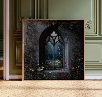Gothic Window Print – Dark Academia Wall Art - Fantasy Poster