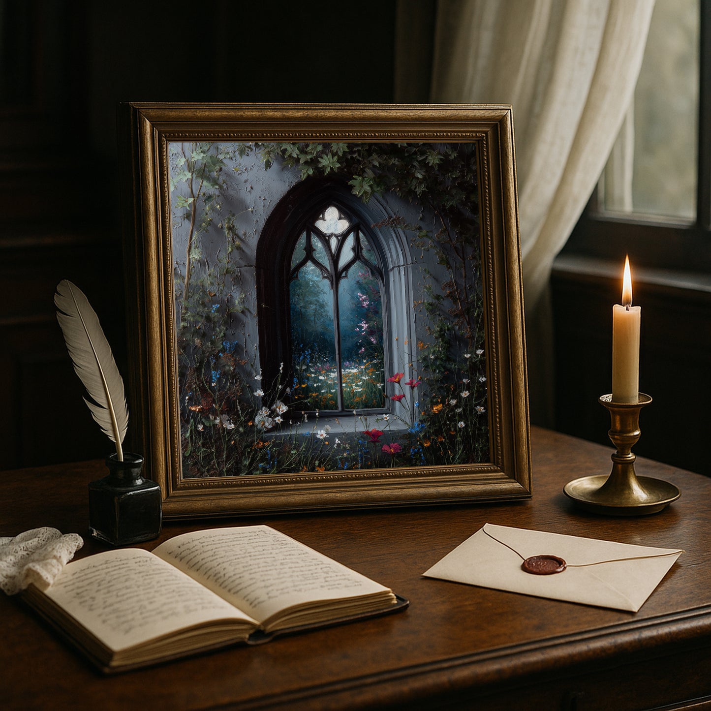 Gothic Window Print – Dark Academia Wall Art - Fantasy Poster