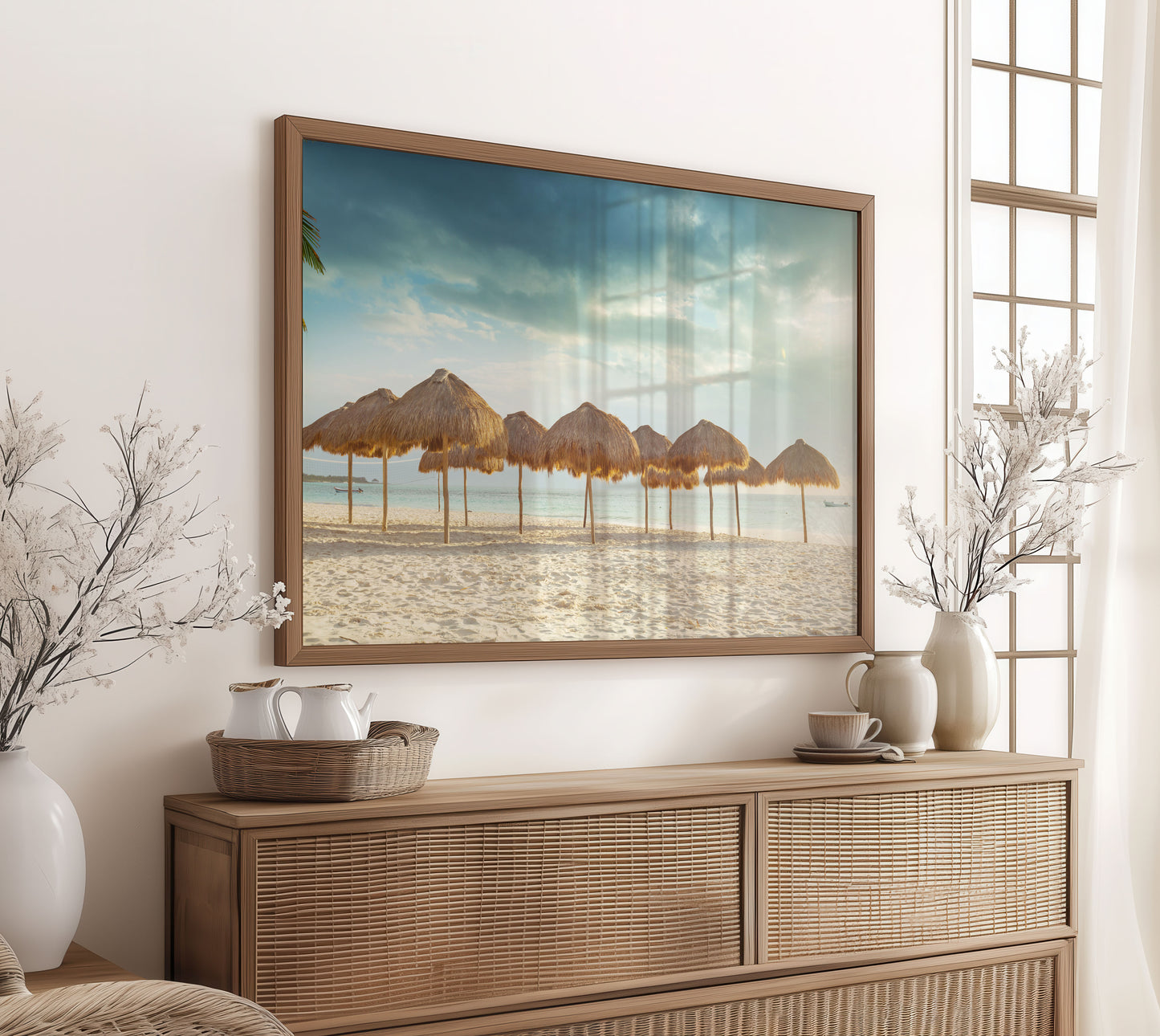 Tropical Beach Umbrella Print, Seaside Photography Wall Art Poster, Coastal Holiday Decor