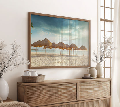 Tropical Beach Umbrella Print, Seaside Photography Wall Art Poster, Coastal Holiday Decor