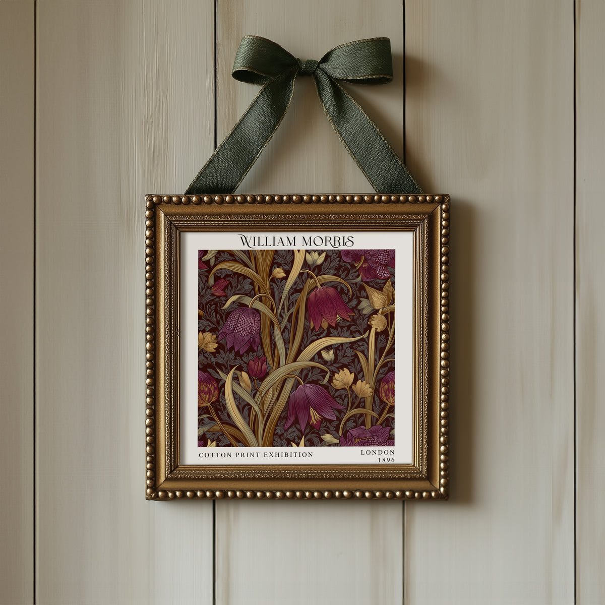 William Morris Style Floral Print – Burgundy Botanical Square Wall Art