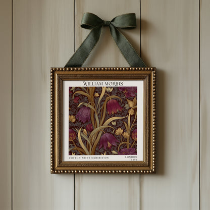William Morris Style Floral Print – Burgundy Botanical Square Wall Art