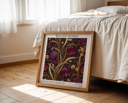 William Morris Style Floral Print – Burgundy Botanical Square Wall Art