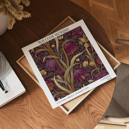 William Morris Style Floral Print – Burgundy Botanical Square Wall Art