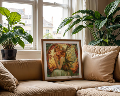 Fairy Art Nouveau Print - Art Deco Poster - Vintage Floral Wall Art