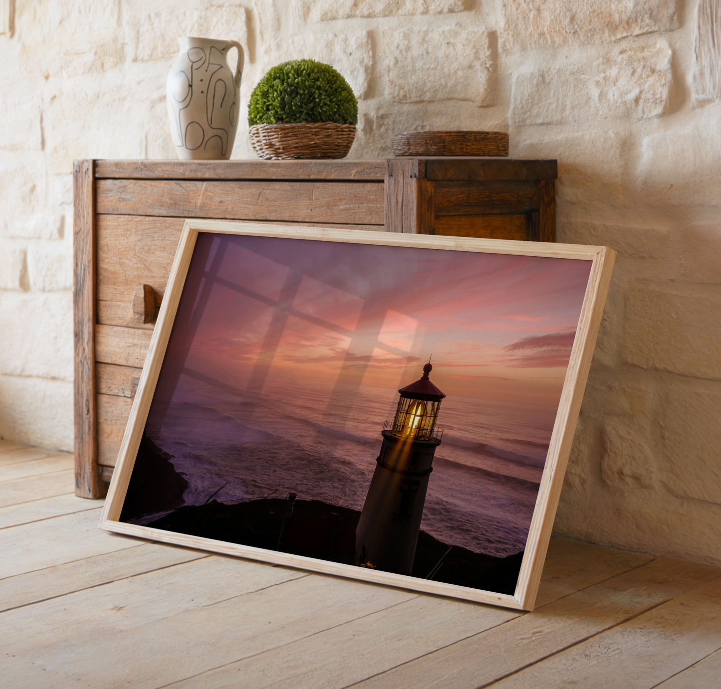 Lighthouse Sunset Print, Coastal Ocean Photography Wall Art Poster, Seaside Beach Decor