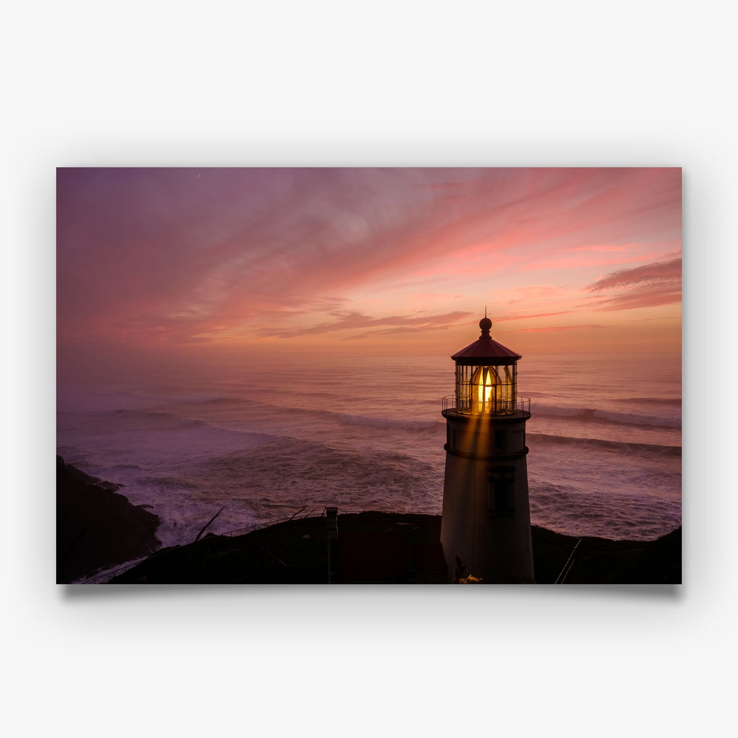 Lighthouse Sunset Print, Coastal Ocean Photography Wall Art Poster, Seaside Beach Decor