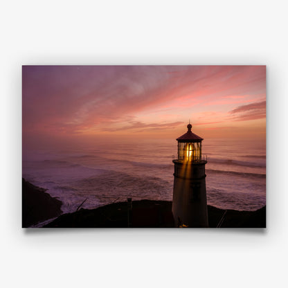 Lighthouse Sunset Print, Coastal Ocean Photography Wall Art Poster, Seaside Beach Decor