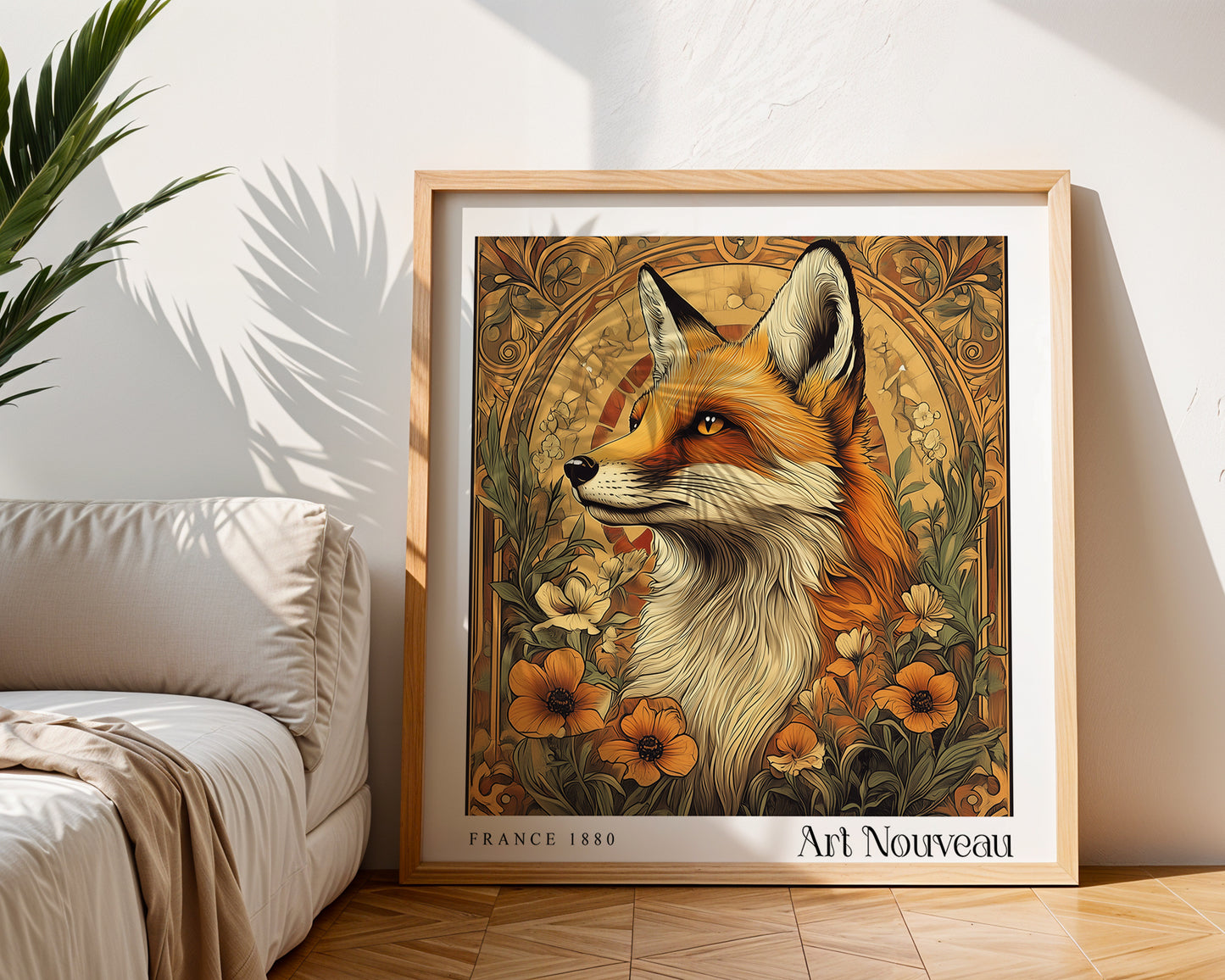 Fox Art Nouveau Print - Art Deco Poster - Vintage Floral Wall Art