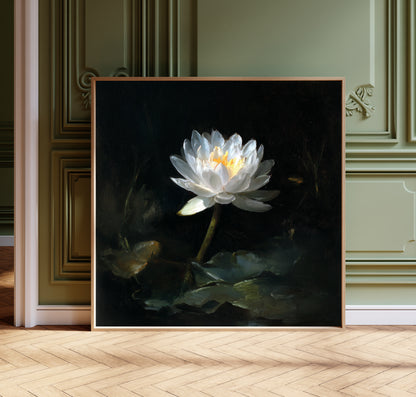 White Lotus Print – Gothic Botanical Wall Art - Dark Academia Poster