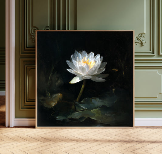 White Lotus Print – Gothic Botanical Wall Art - Dark Academia Poster