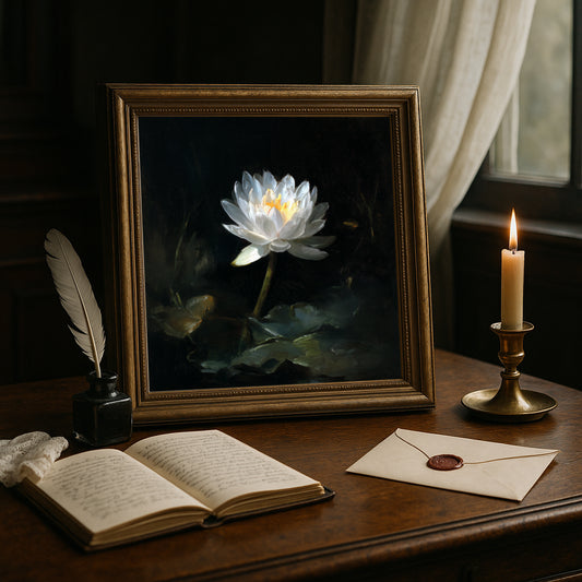White Lotus Print – Gothic Botanical Wall Art - Dark Academia Poster