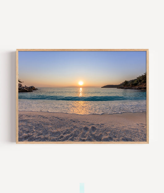 Sunset Beach Print, Coastal Ocean Photography Wall Art Poster, Seaside Travel Decor