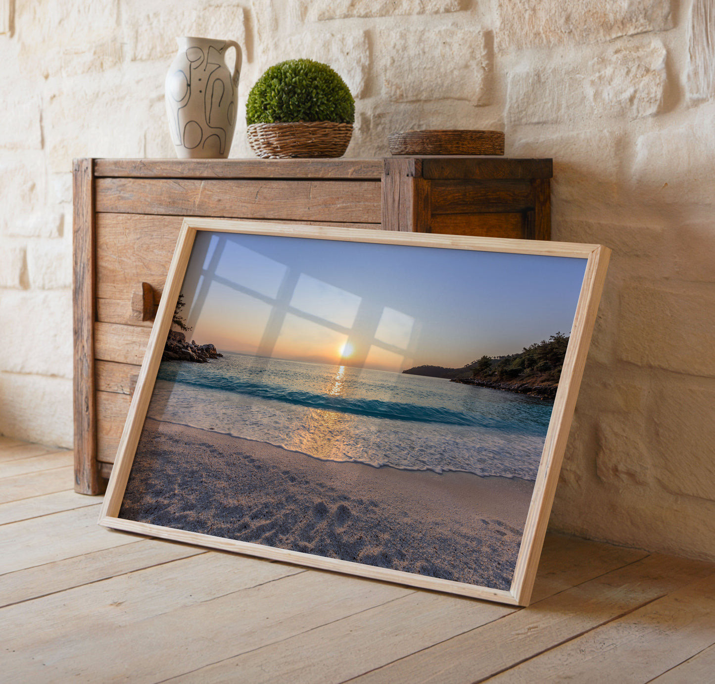 Sunset Beach Print, Coastal Ocean Photography Wall Art Poster, Seaside Travel Decor