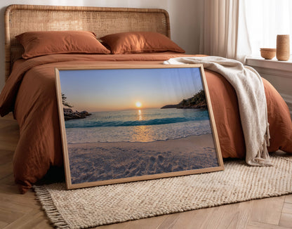 Sunset Beach Print, Coastal Ocean Photography Wall Art Poster, Seaside Travel Decor