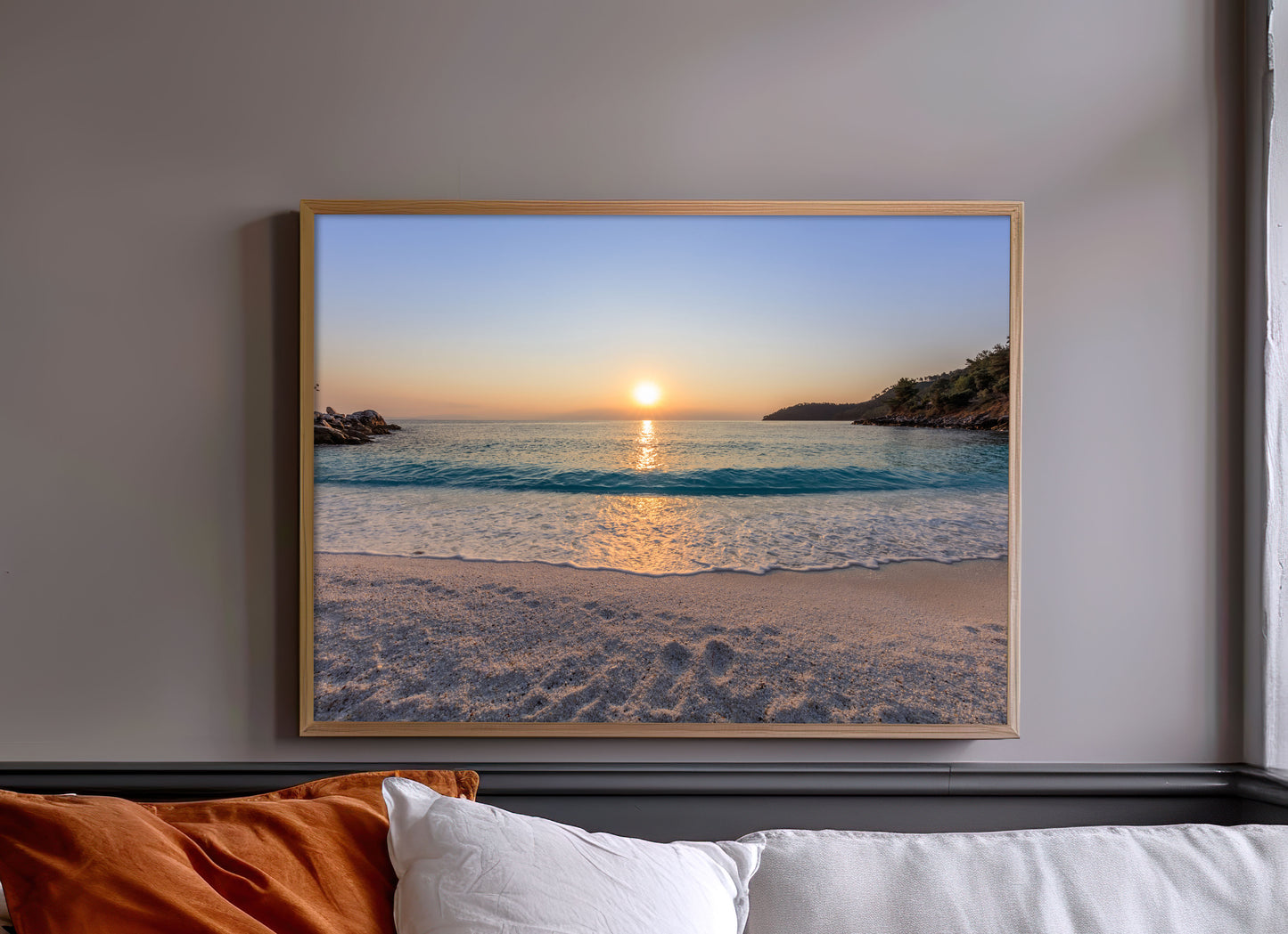 Sunset Beach Print, Coastal Ocean Photography Wall Art Poster, Seaside Travel Decor