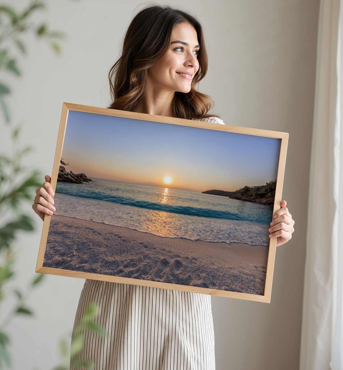 Sunset Beach Print, Coastal Ocean Photography Wall Art Poster, Seaside Travel Decor