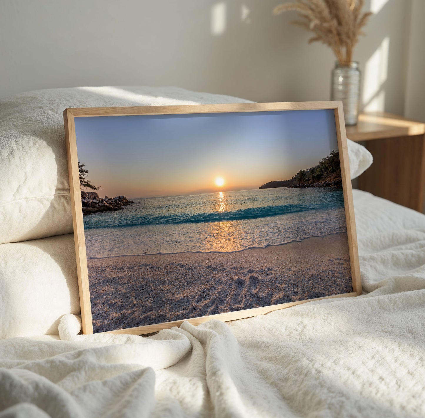 Sunset Beach Print, Coastal Ocean Photography Wall Art Poster, Seaside Travel Decor
