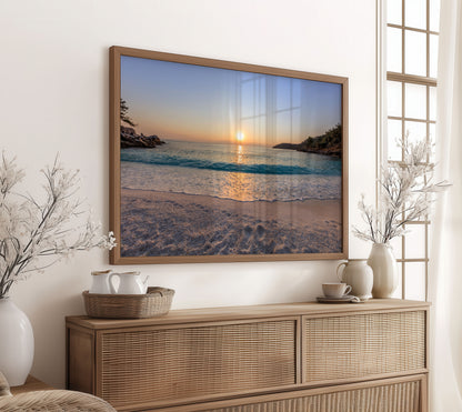 Sunset Beach Print, Coastal Ocean Photography Wall Art Poster, Seaside Travel Decor