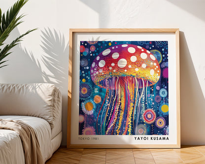 Yayoi Kusama Inspired Colourful Polka Dot Jellyfish Print | Psychedelic Japanese Wall Art