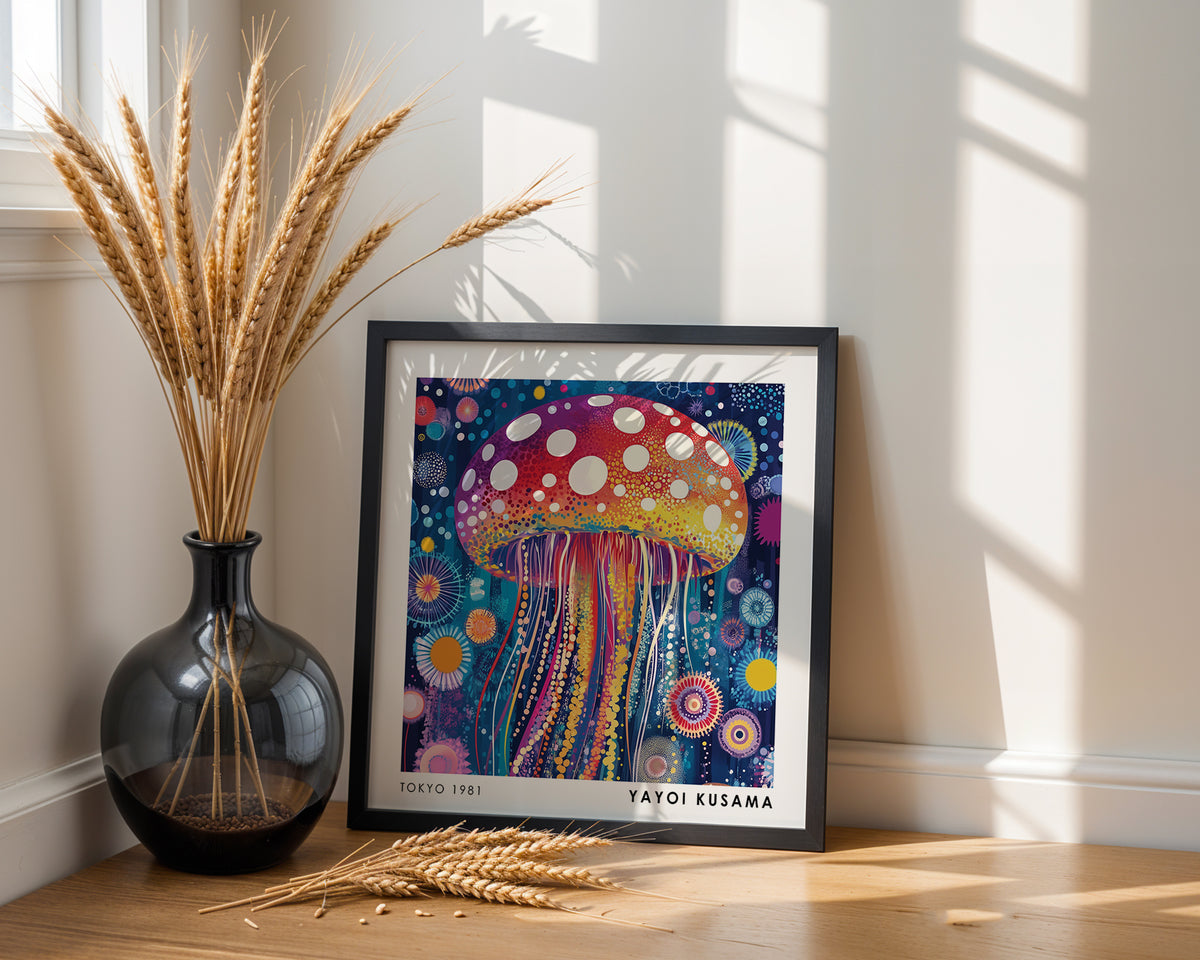 Yayoi Kusama Inspired Colourful Polka Dot Jellyfish Print | Psychedelic Japanese Wall Art