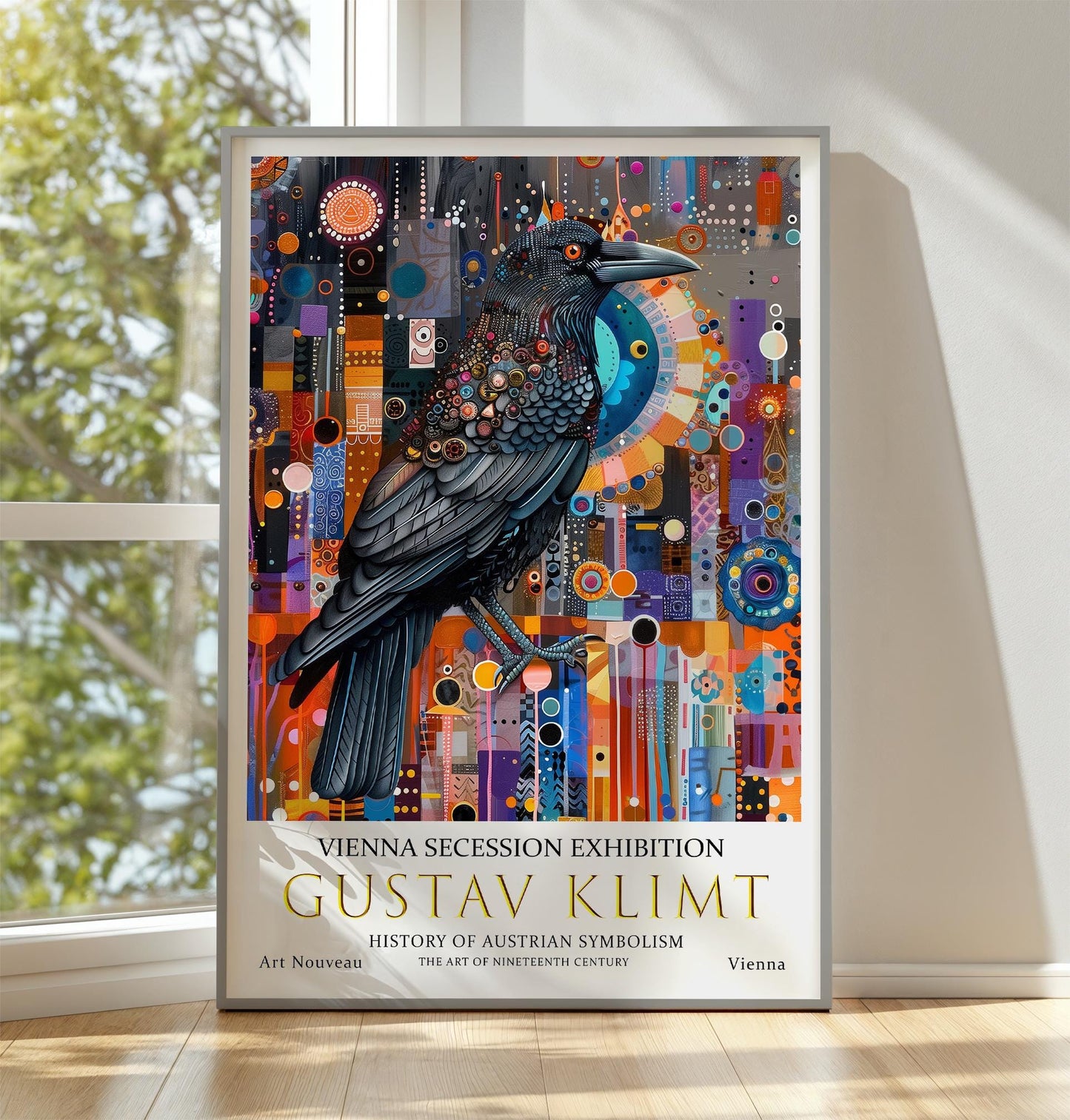 Gustav Klimt Poster – Art Nouveau Print With Crow Wall Art & Gold Leaf Design