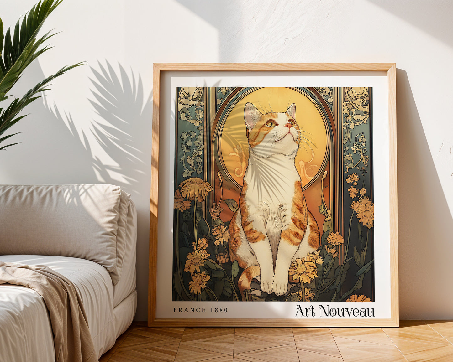 Cat Art Nouveau Print - Art Deco Poster - Vintage Floral Wall Art
