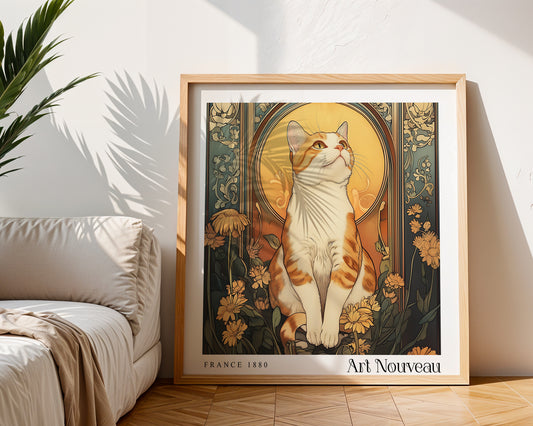 Cat Art Nouveau Print - Art Deco Poster - Vintage Floral Wall Art