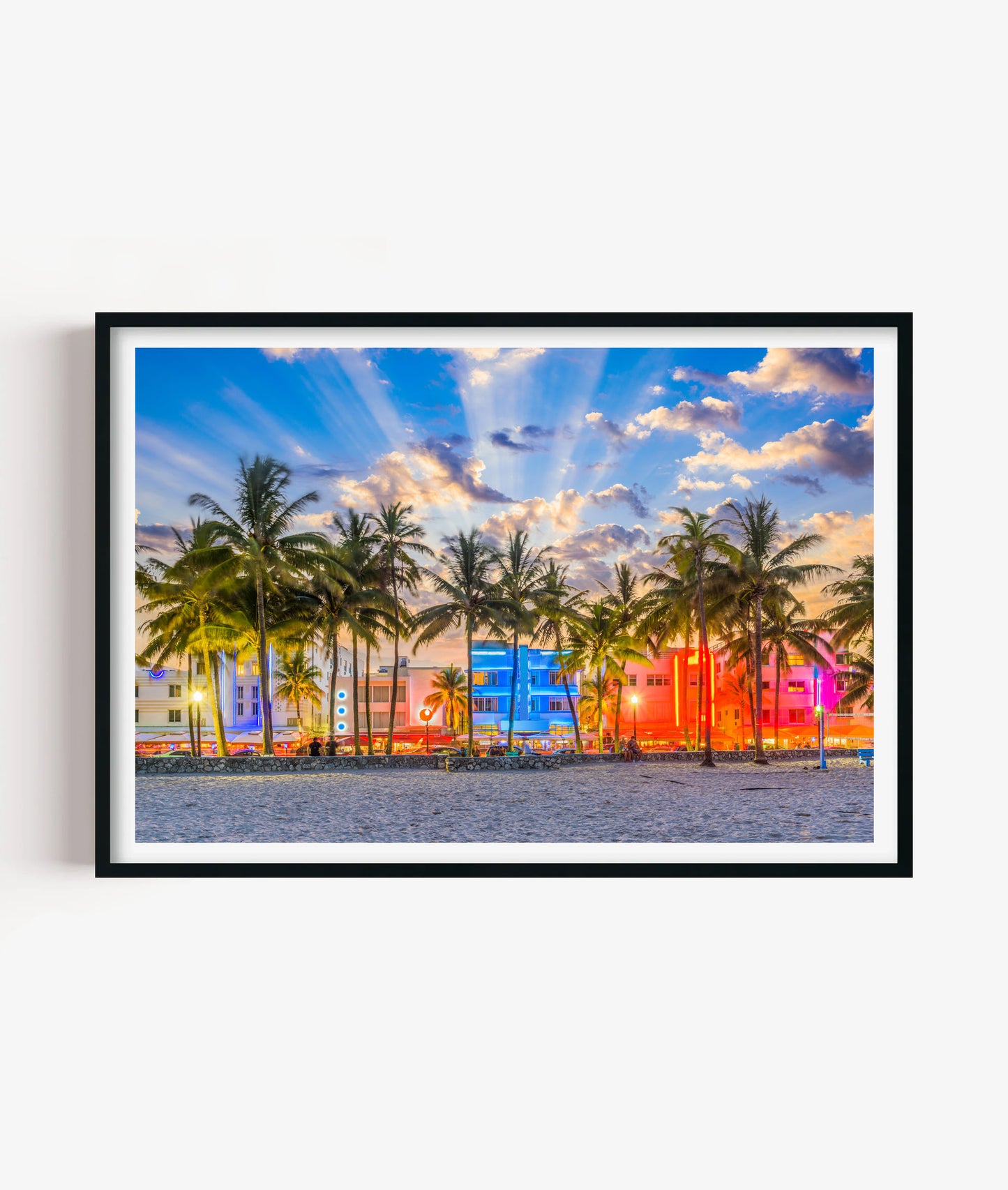 Miami Beach Print, Neon Palm Tree Photography Wall Art Poster, Tropical City Decor