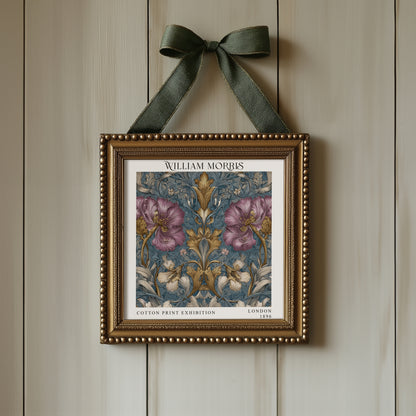 William Morris Style Purple Floral Print – Blue Botanical Square Wall Art