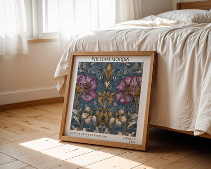 William Morris Style Purple Floral Print – Blue Botanical Square Wall Art