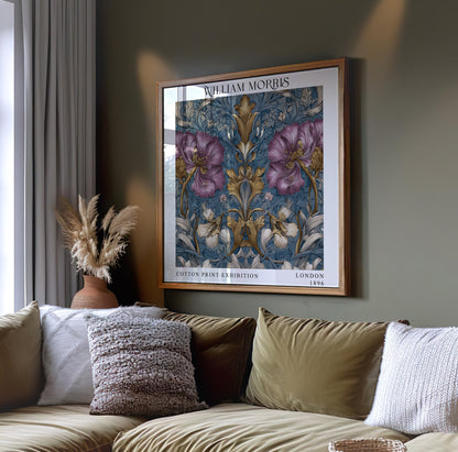 William Morris Style Purple Floral Print – Blue Botanical Square Wall Art