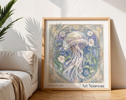 Jellyfish Art Nouveau Print - Art Deco Poster - Vintage Floral Wall Art