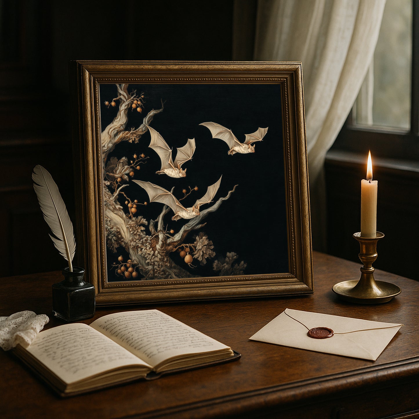 Bat Print – Dark Academia Poster - Gothic Halloween Wall Art