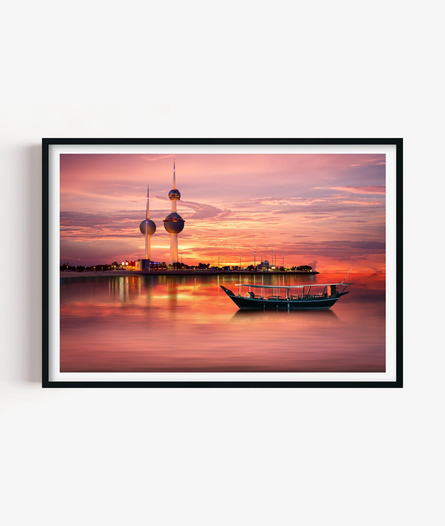 Kuwait Towers Print, Sunset City Skyline Wall Art Poster, Middle East Travel Decor