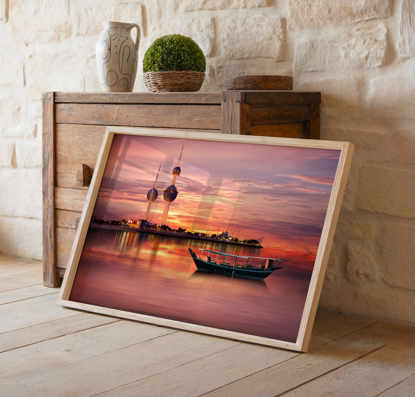 Kuwait Towers Print, Sunset City Skyline Wall Art Poster, Middle East Travel Decor
