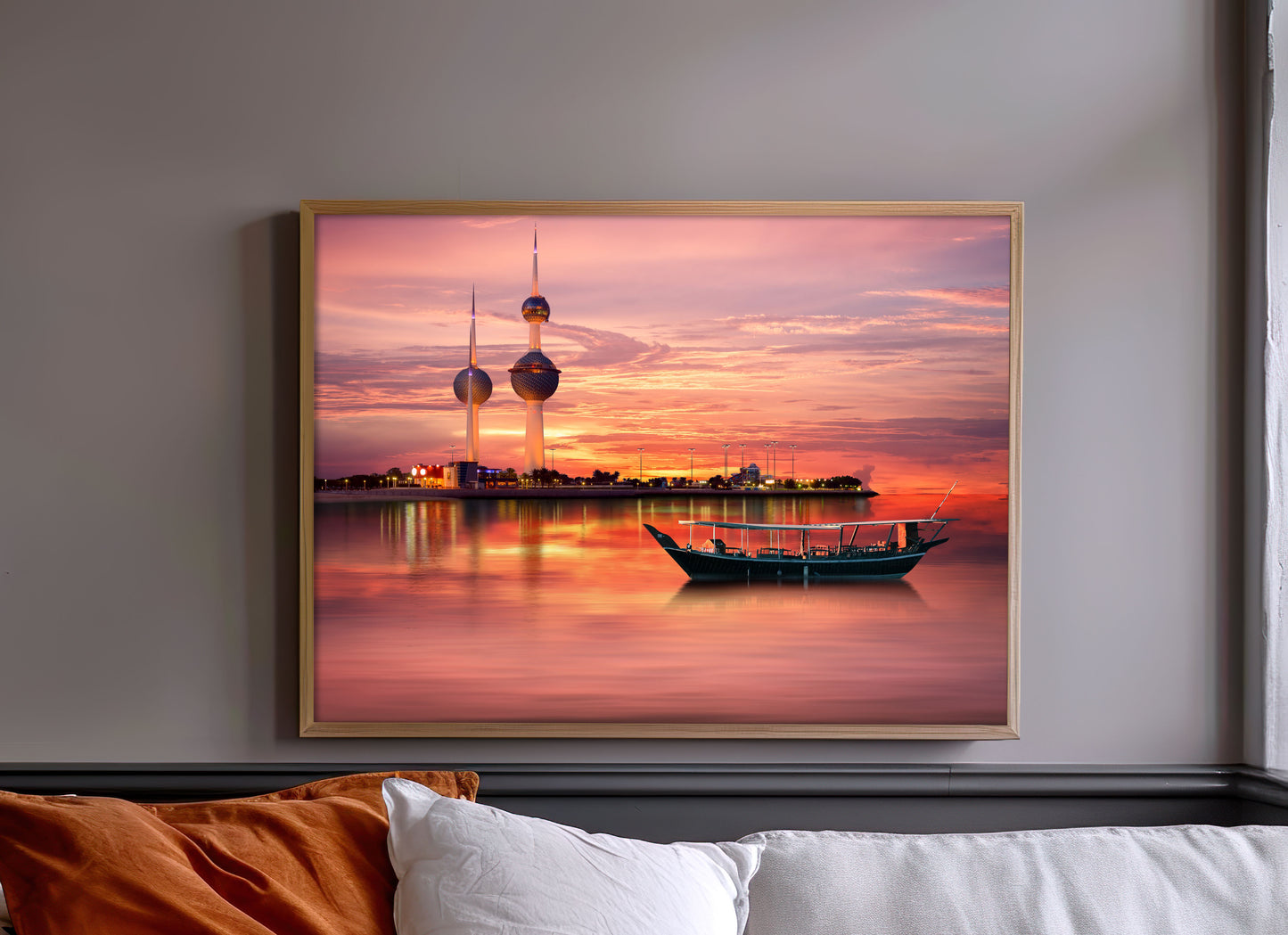 Kuwait Towers Print, Sunset City Skyline Wall Art Poster, Middle East Travel Decor
