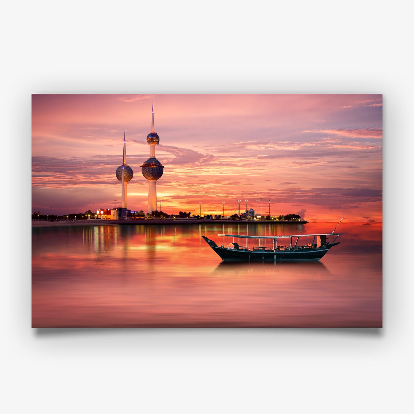 Kuwait Towers Print, Sunset City Skyline Wall Art Poster, Middle East Travel Decor