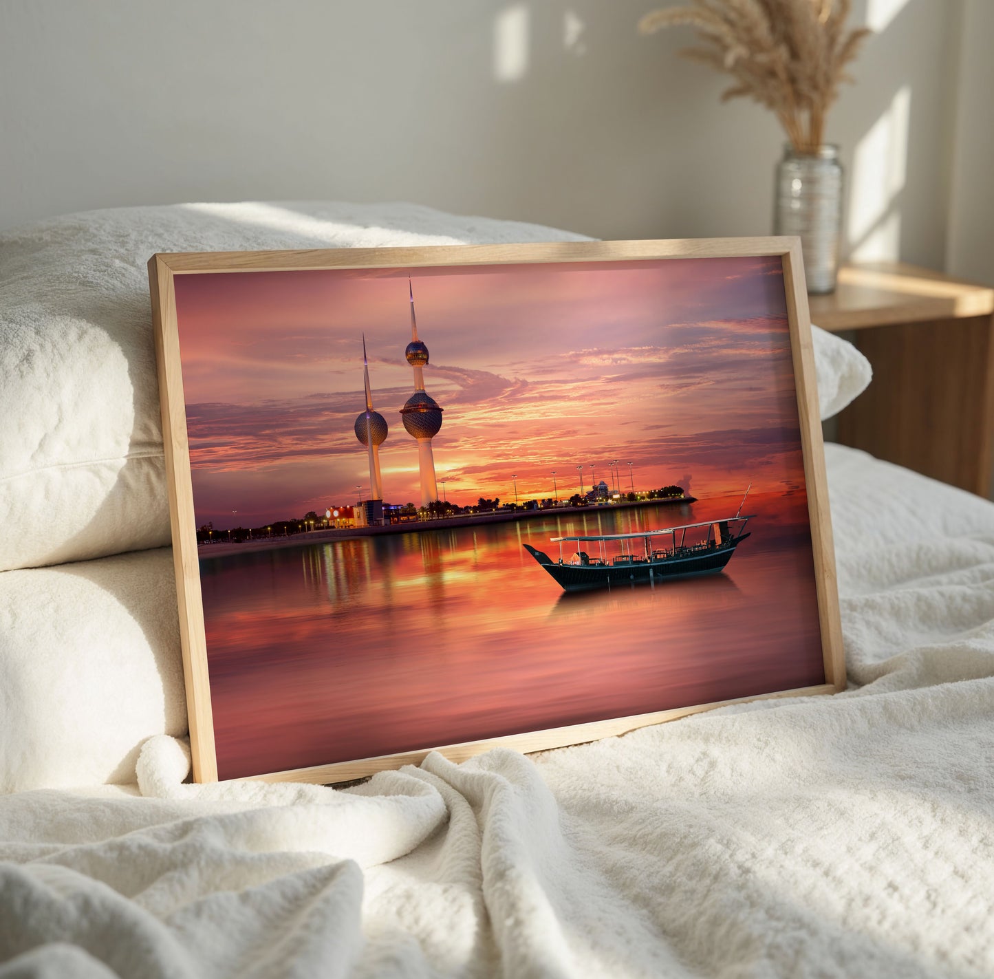Kuwait Towers Print, Sunset City Skyline Wall Art Poster, Middle East Travel Decor