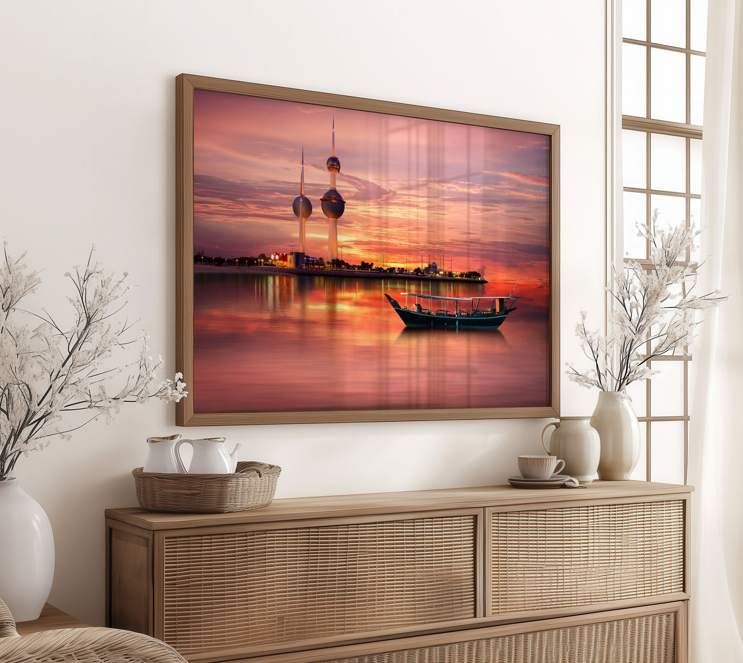 Kuwait Towers Print, Sunset City Skyline Wall Art Poster, Middle East Travel Decor