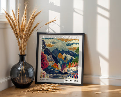 Yayoi Kusama Inspired Mount Fuji Autumn Print | Japanese Forest Waterfall Wall Art