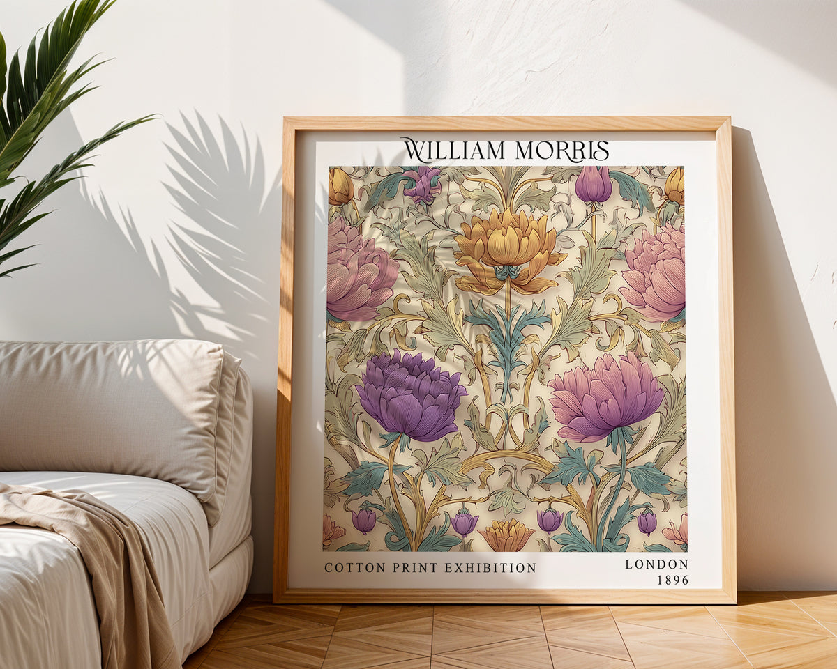 William Morris Style Pastel Floral Print – Pink & Lilac Square Wall Art