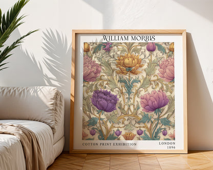 William Morris Style Pastel Floral Print – Pink & Lilac Square Wall Art