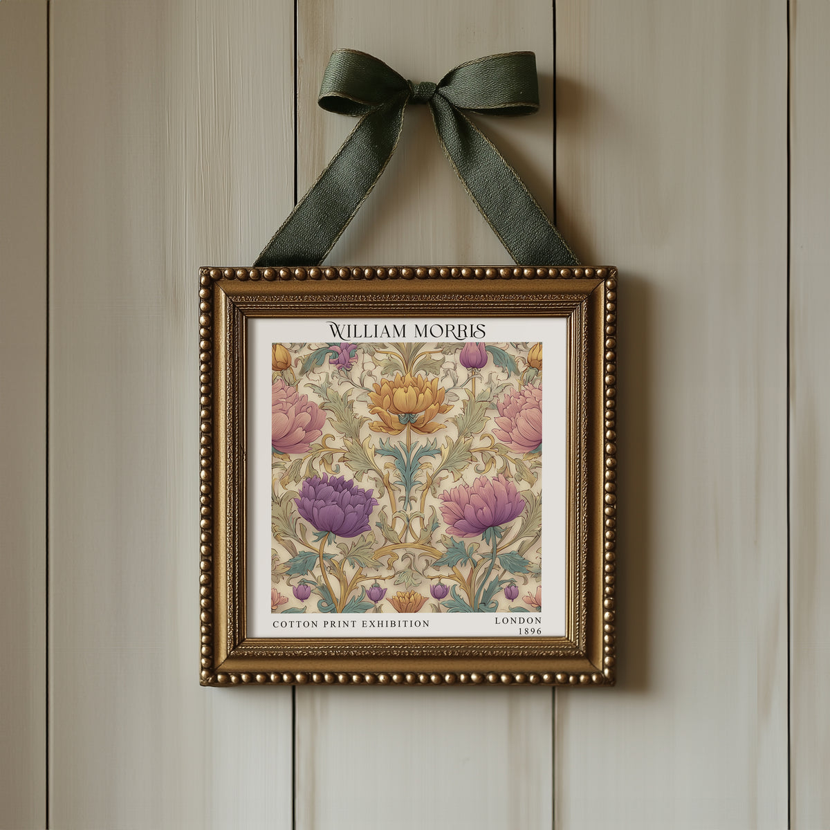 William Morris Style Pastel Floral Print – Pink & Lilac Square Wall Art